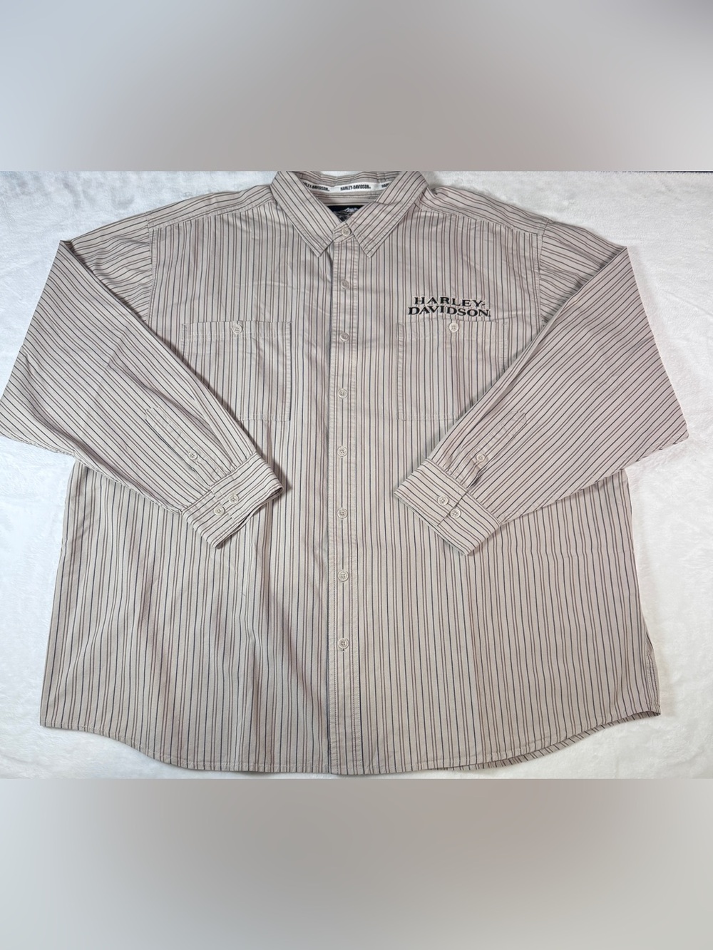 Harley-Davidson Men’s 3XL Striped Cotton Motorcycle Biker Button Up Shirt